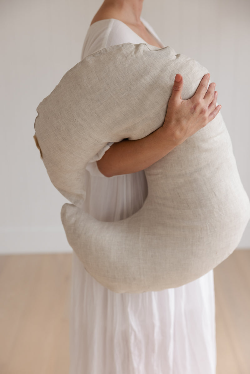 Nursing Pillow & Cover- Moon Shape- Oat Natural