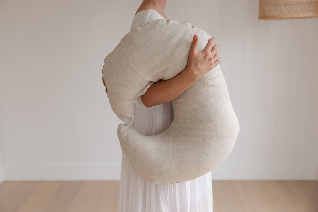 Nursing Pillow & Cover- Moon Shape- Oat Natural