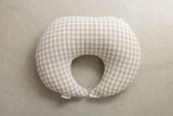 Photo showing the full size of Linen Label's new moon shape design in pure flax European Linen Natural beige gingham