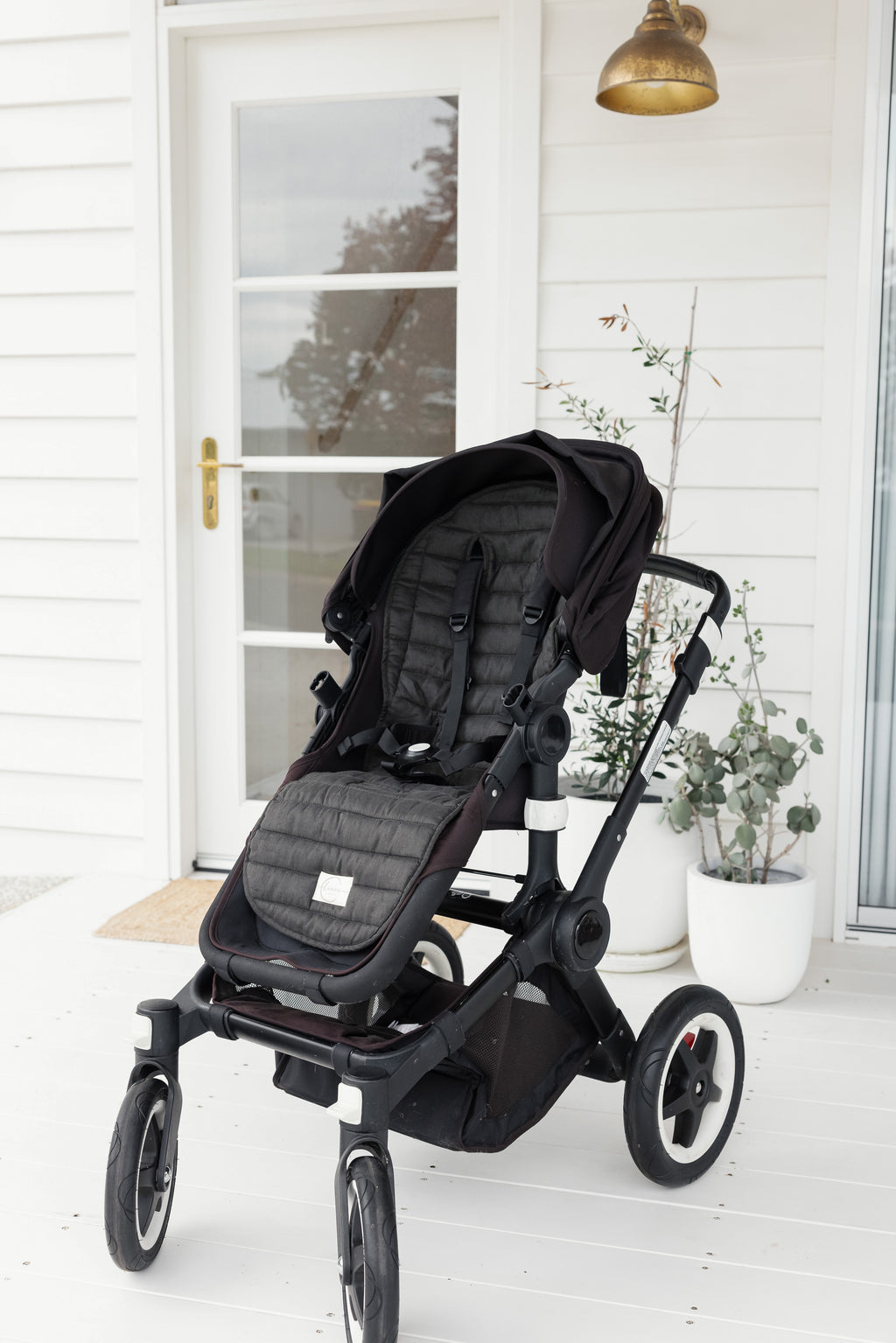 Charcoal & Oat - Pram Liner- Stripe quilt