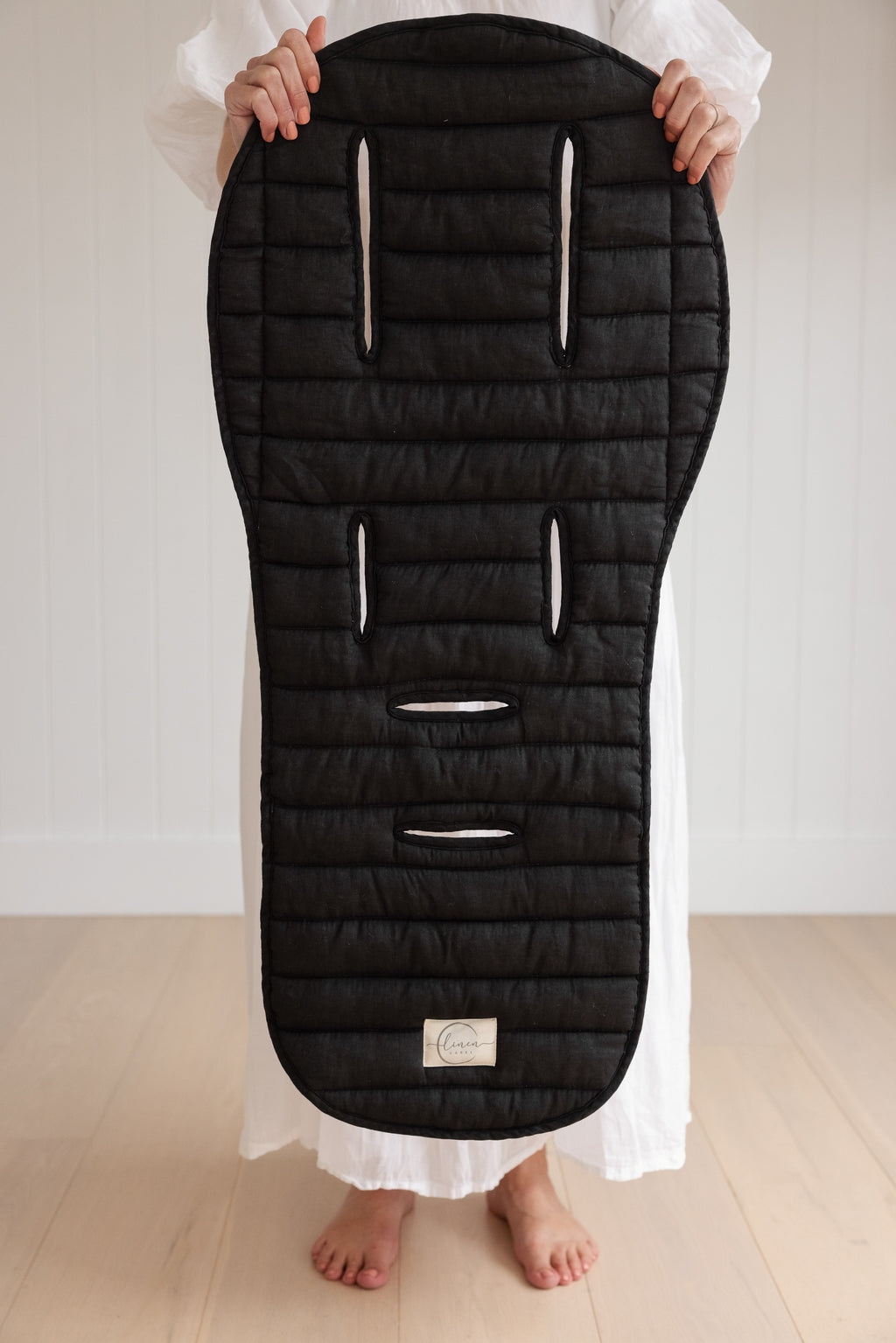 Charcoal & Oat - Pram Liner- Stripe quilt