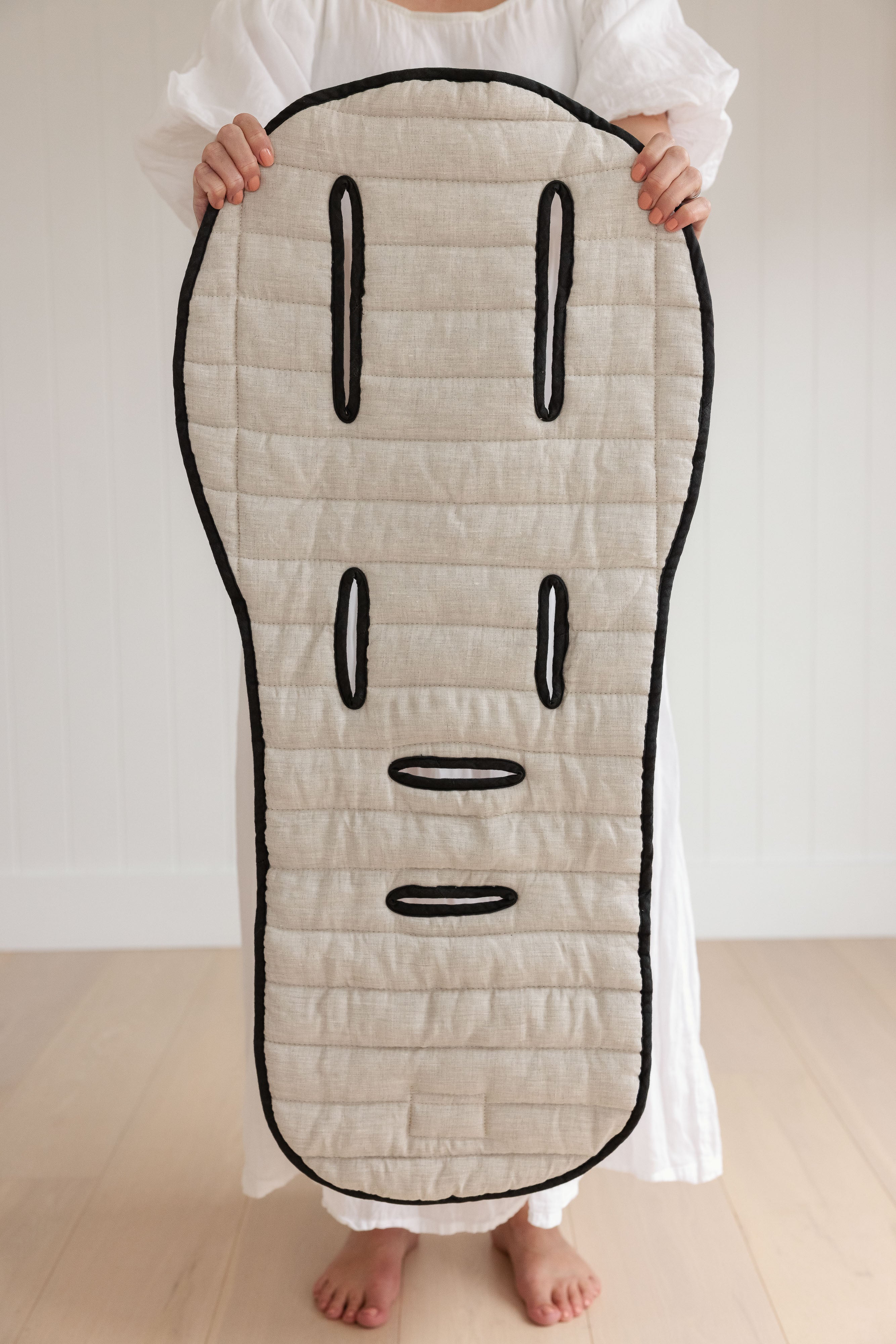 Charcoal & Oat - Pram Liner- Stripe quilt