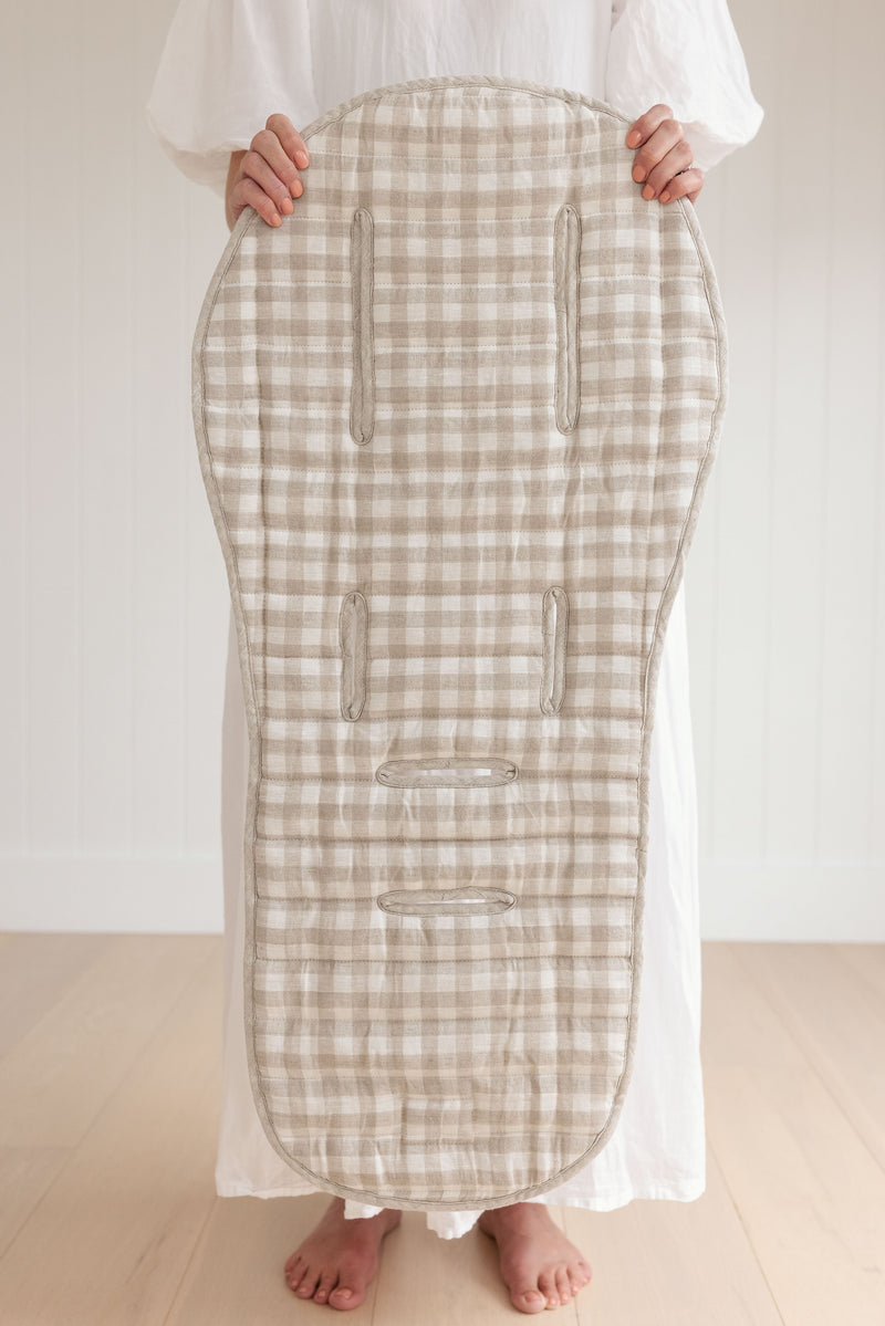 Oatmeal & Gingham - Pram Liner- Stripe quilt