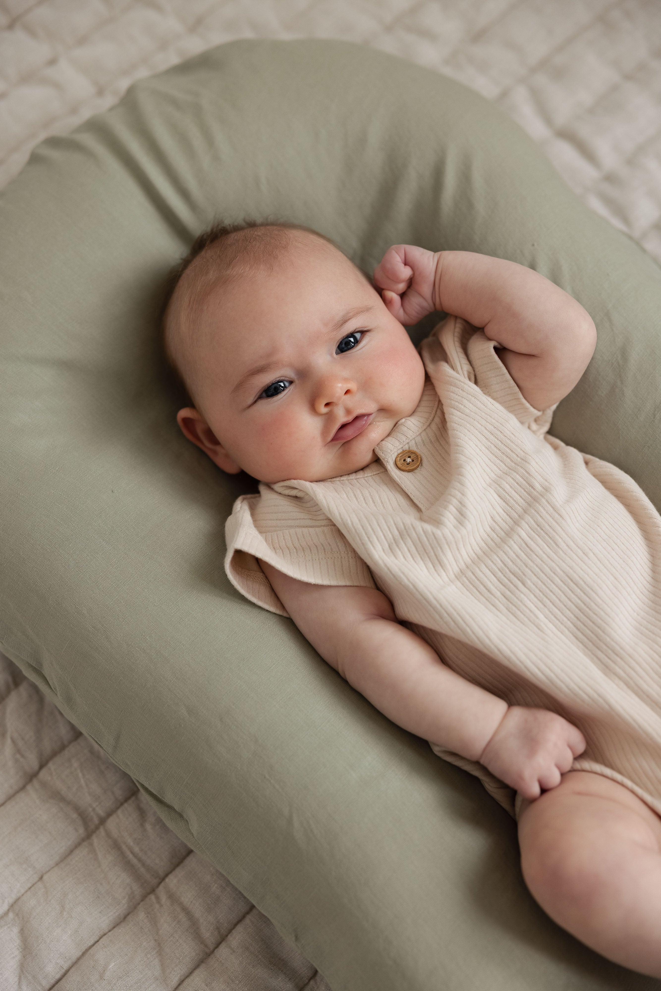 Baby Lounger Nest + Soft Sage Linen Cover