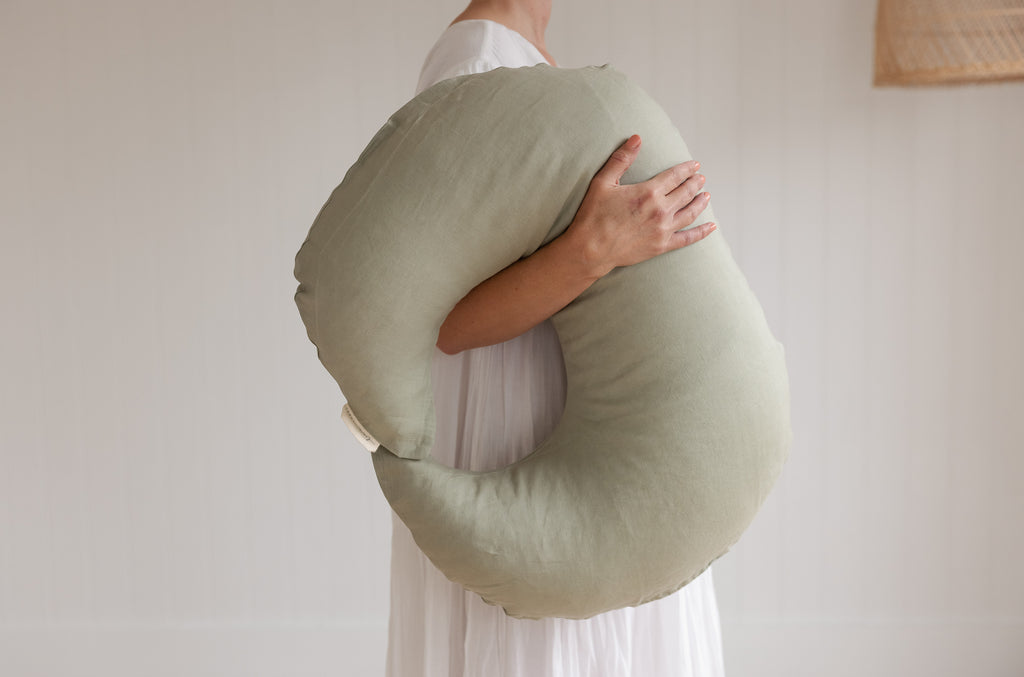 Nursing Pillow & Cover- Moon Shape- Soft Sage