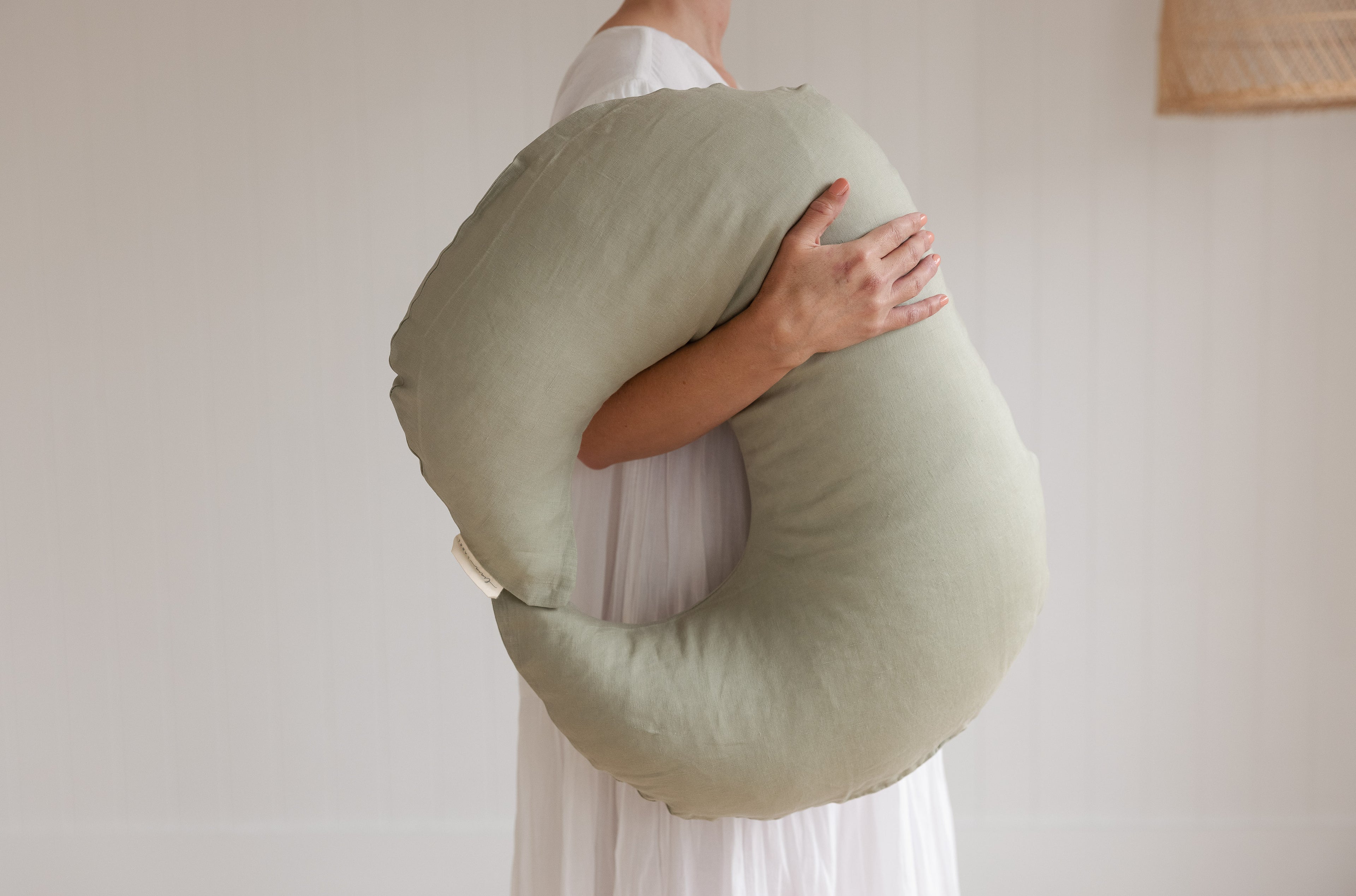 Nursing Pillow & Cover- Moon Shape- Soft Sage