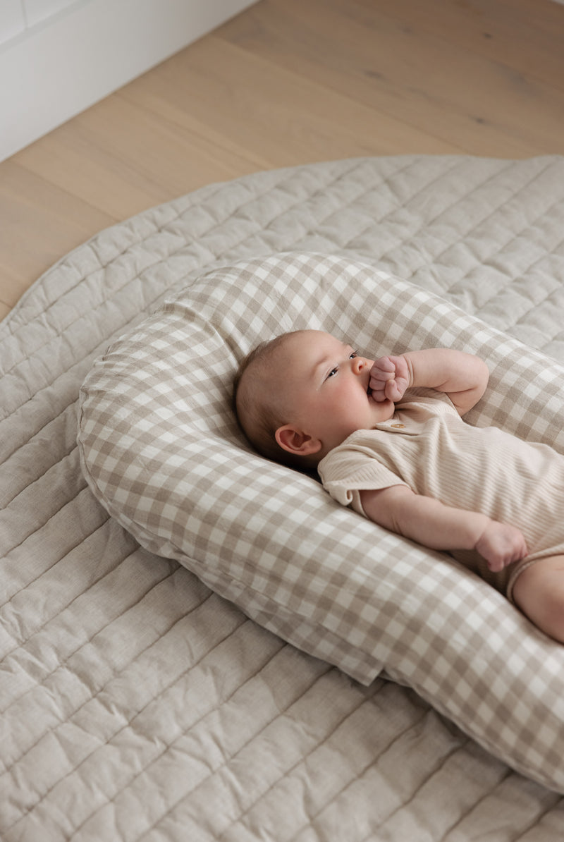 Linen Feeding Pillow Nz Baby Lounger Nest Gingham Linen Cover
