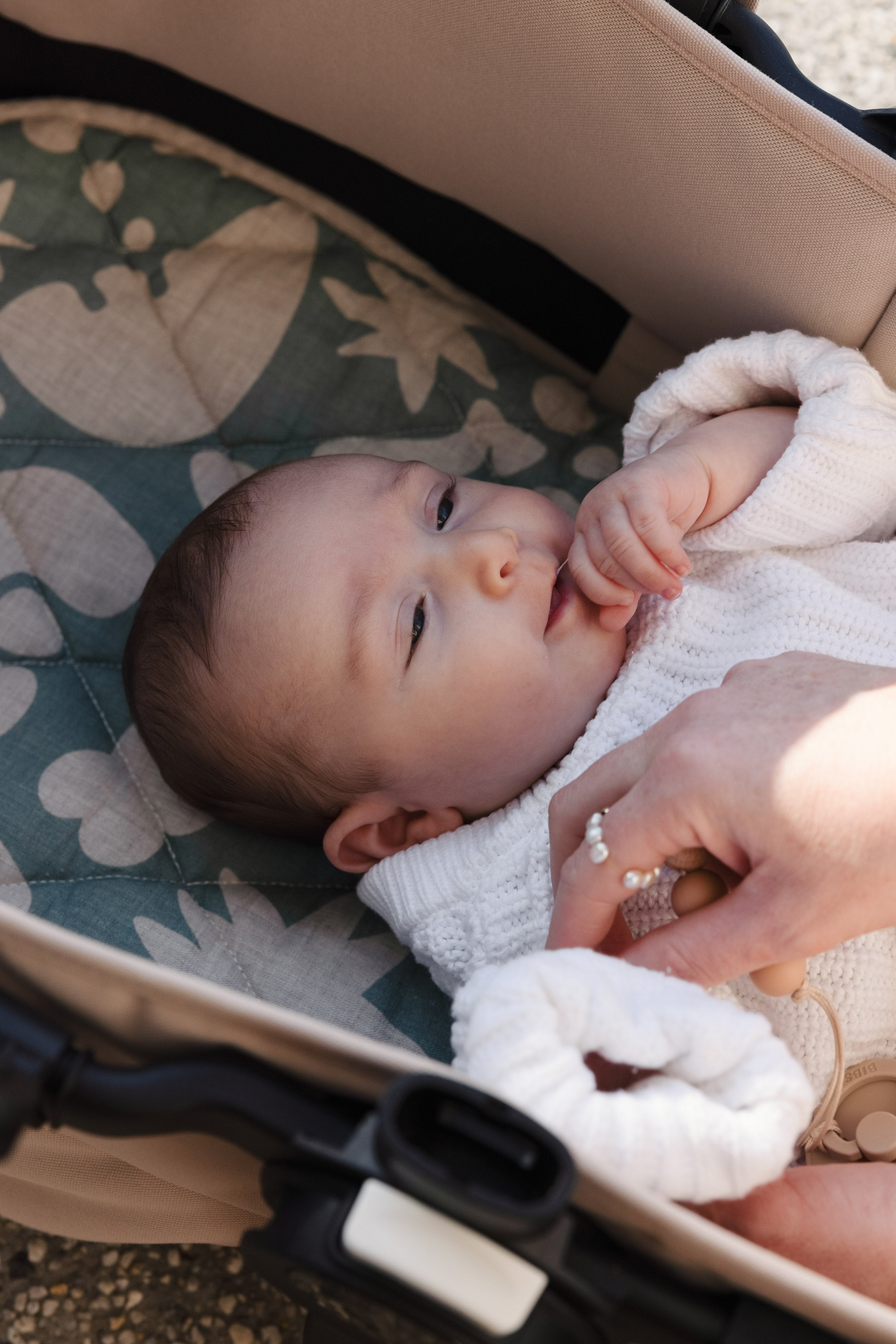 Pram Bassinet Liners- Opal Sage Print & Oat