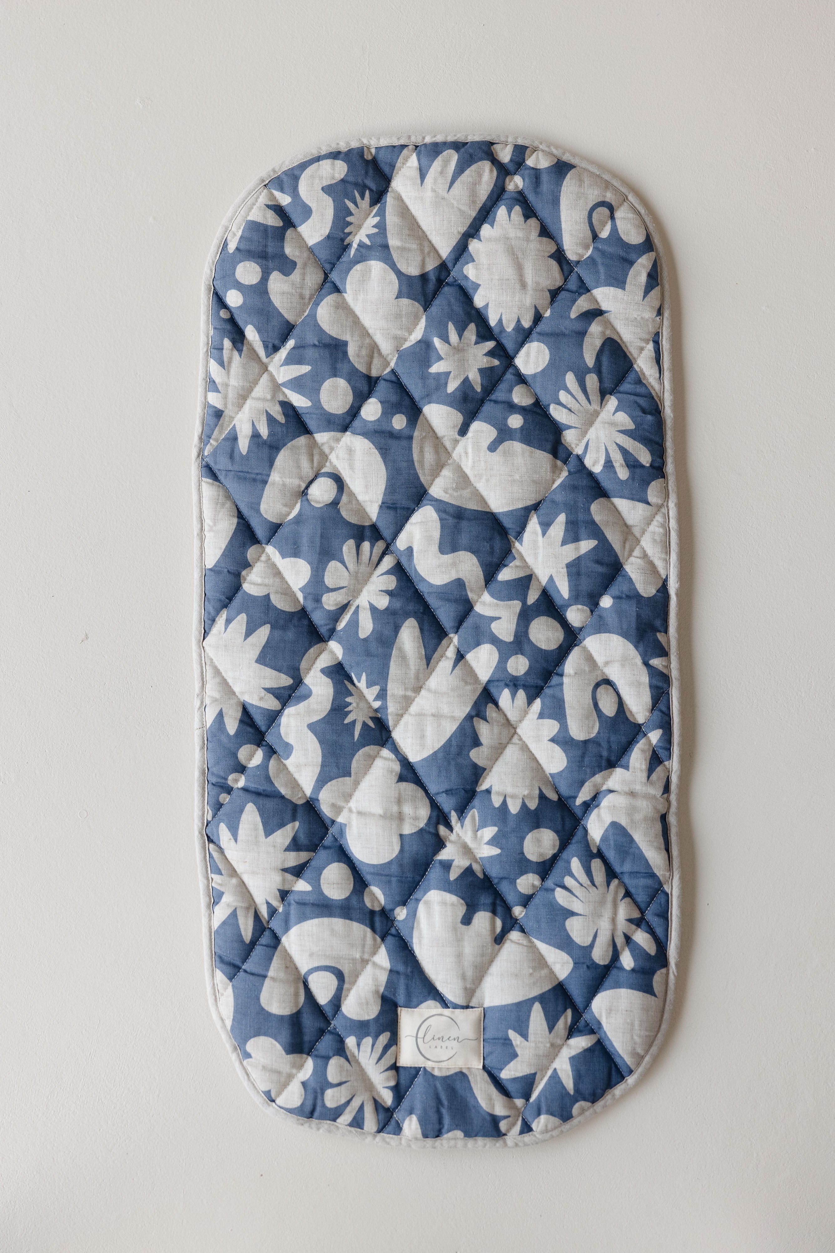 Pram Bassinet Liners- Demi Blue Print & Oat