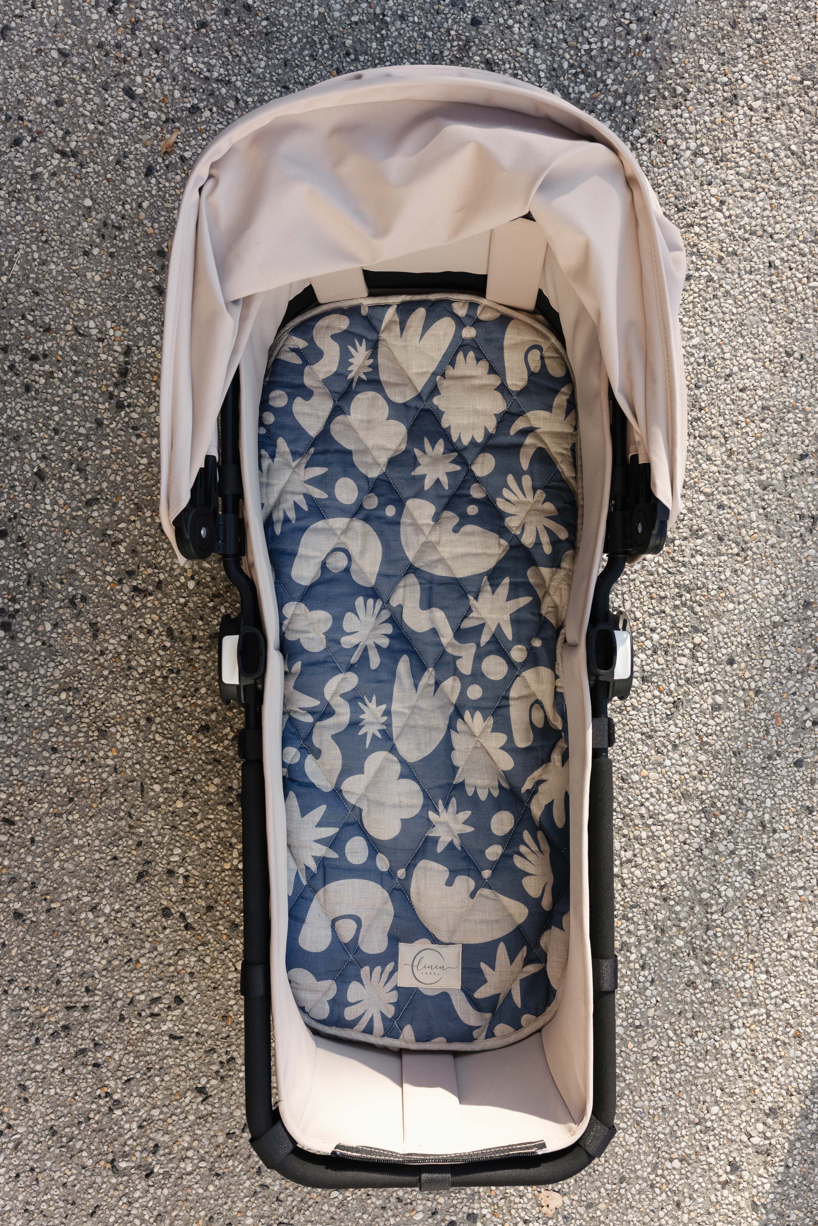 Pram Bassinet Liners- Demi Blue Print & Oat