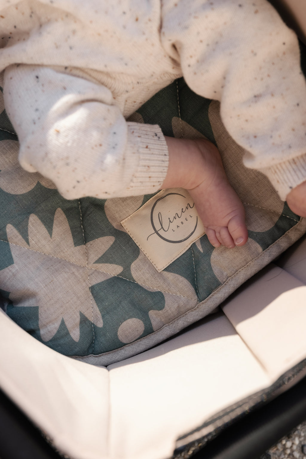 Pram Bassinet Liners- Opal Sage Print & Oat
