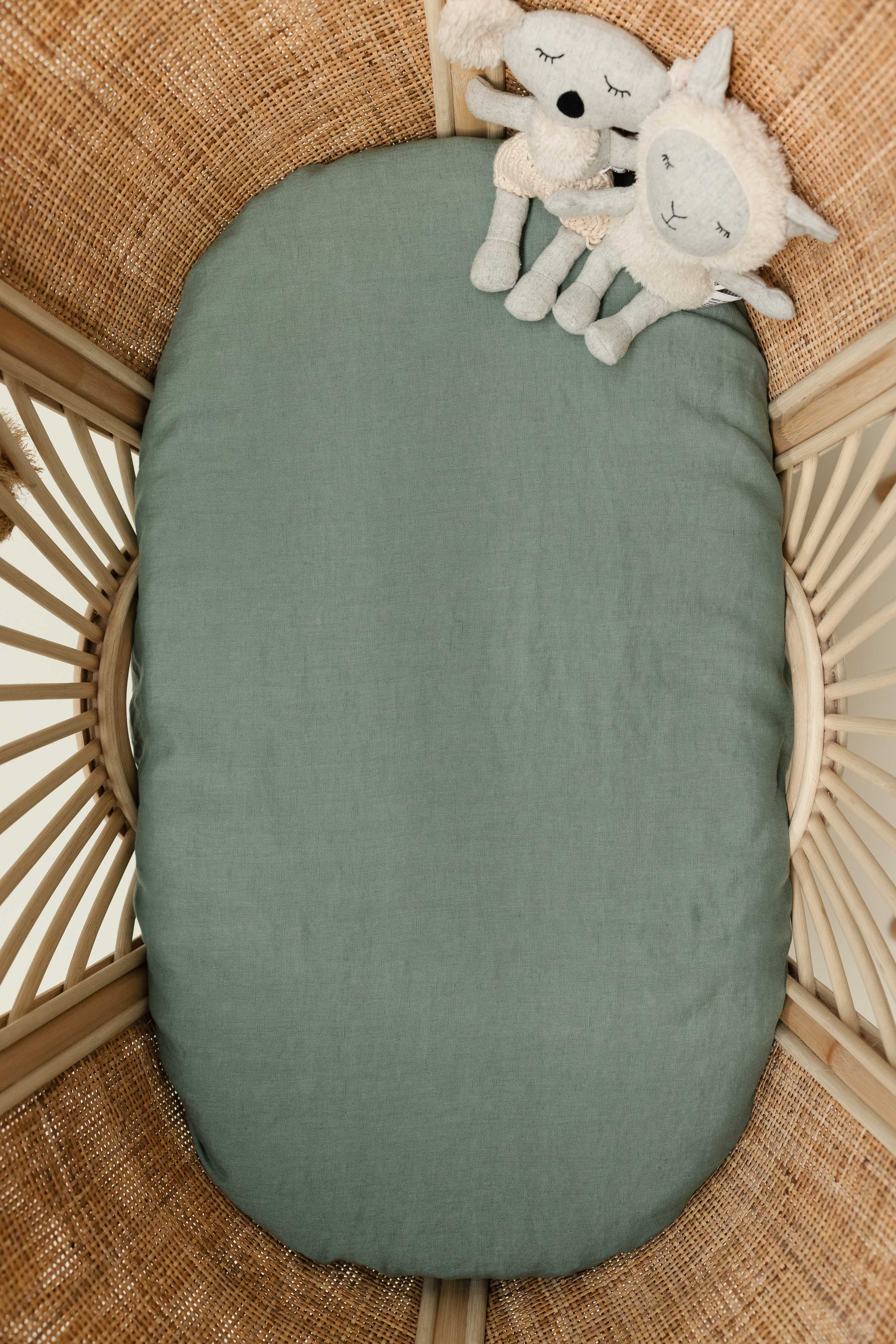 Linen Bassinet Sheet- Opal Sage