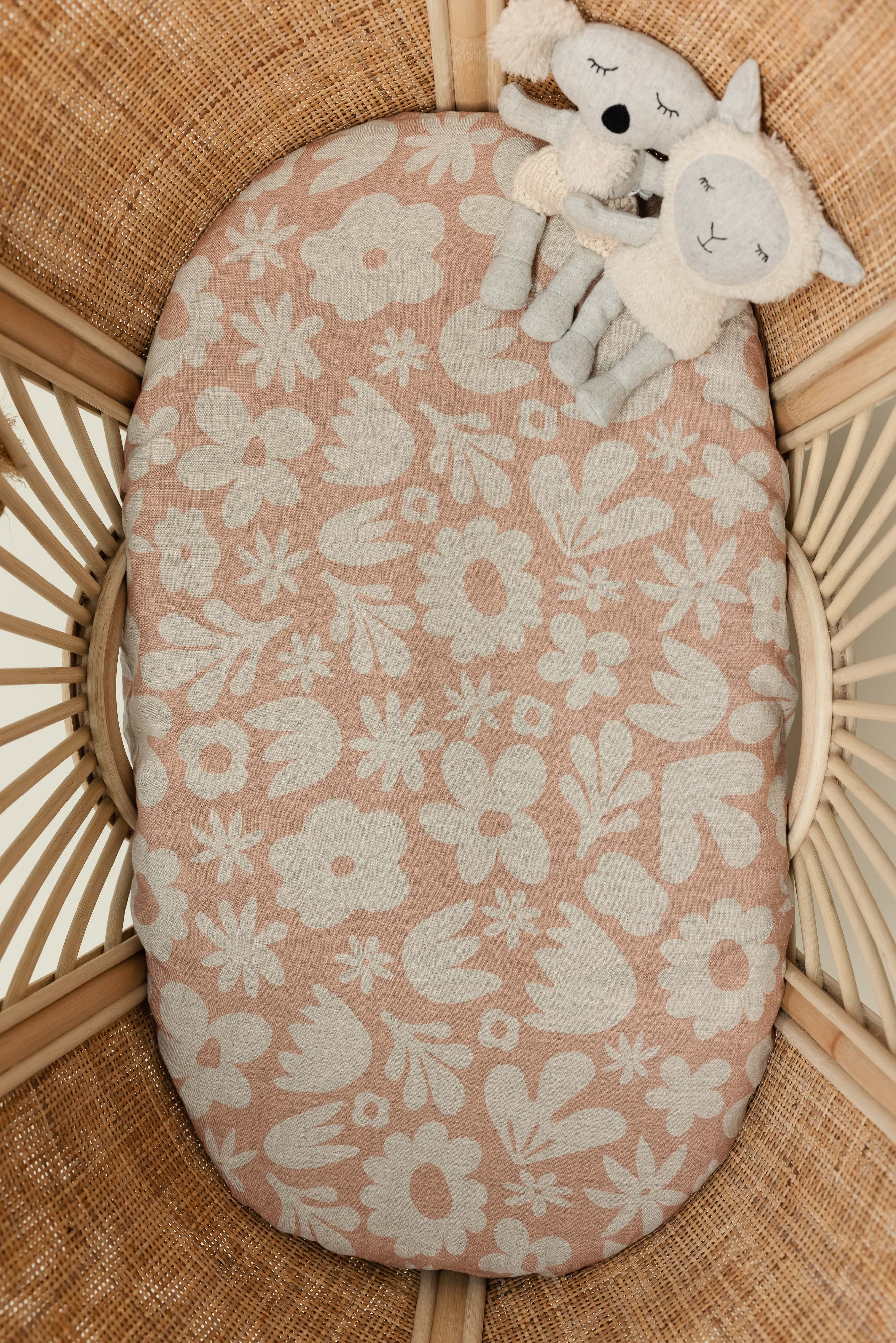 Linen Bassinet Sheet- Soft Clay Print