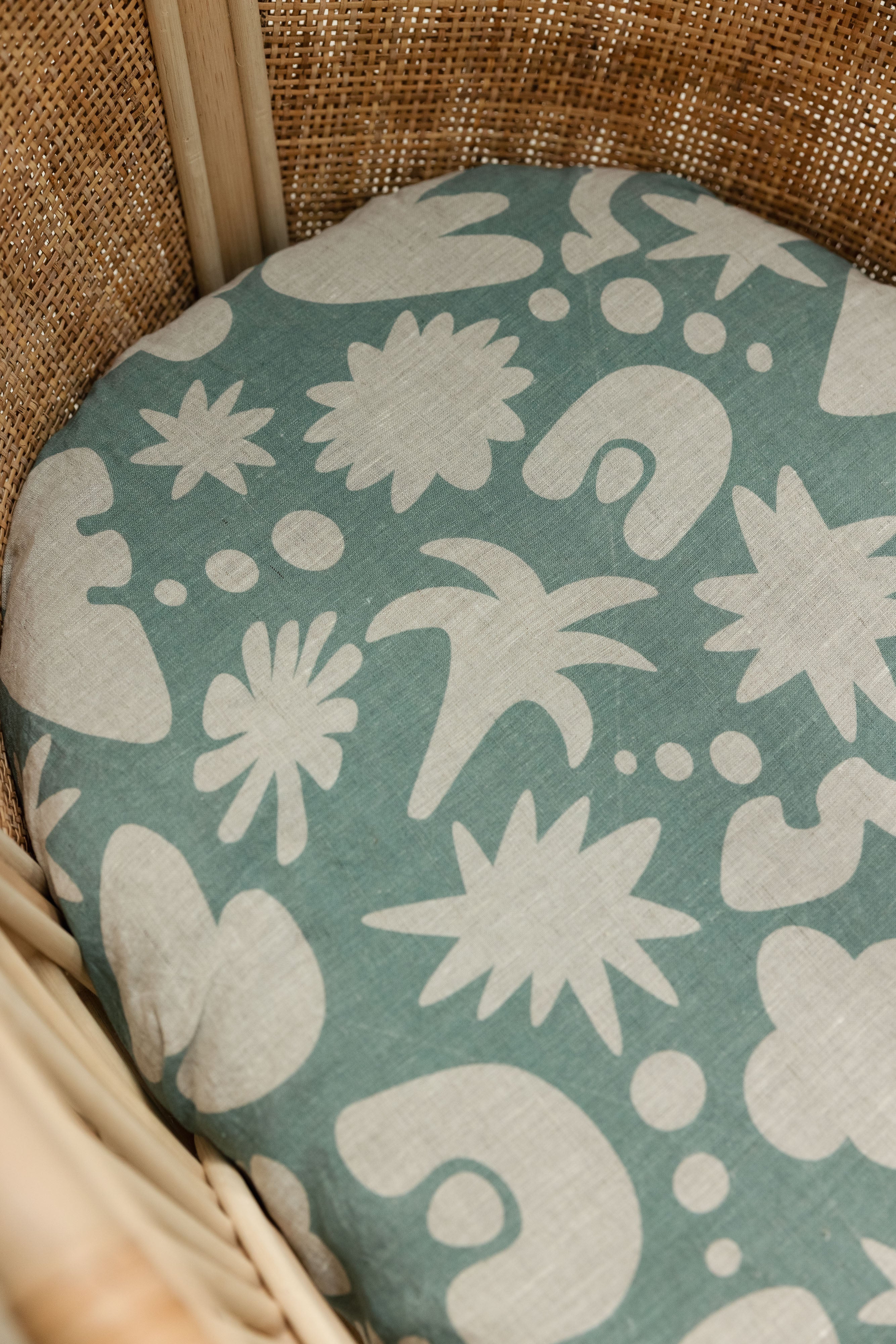 Linen Bassinet Sheet- Opal Sage Print