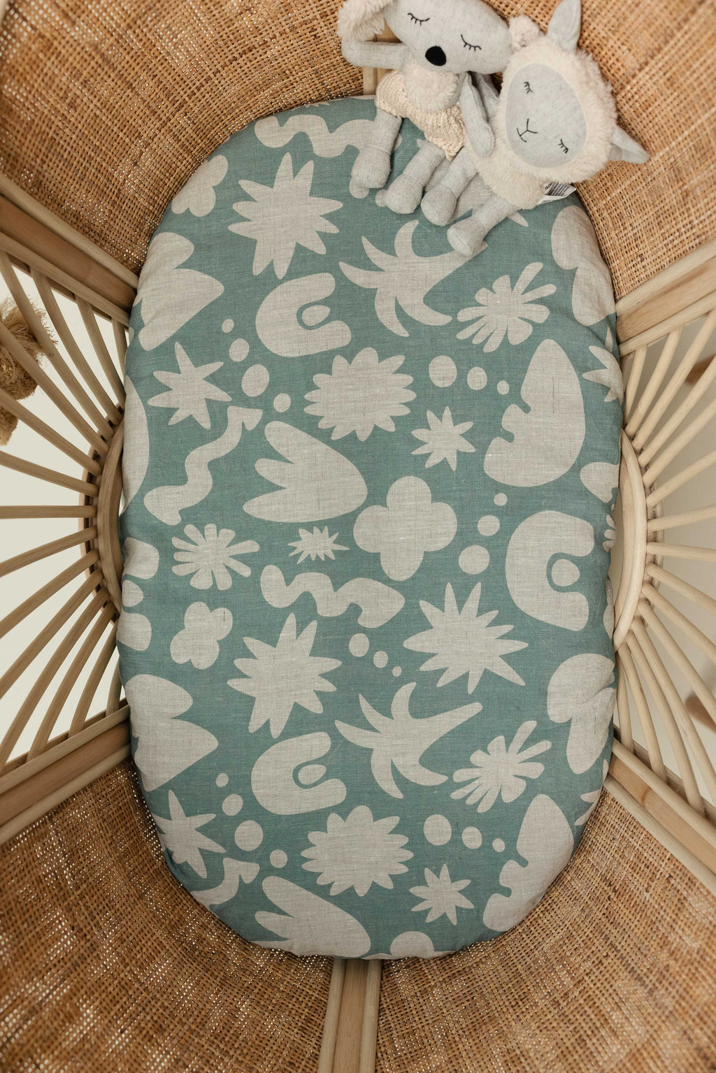 Linen Bassinet Sheet- Opal Sage Print