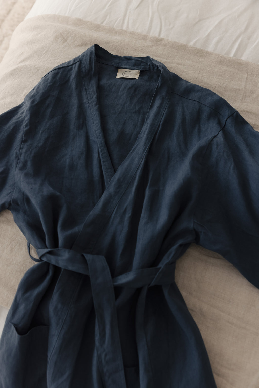 Linen Robe - Denim Blue