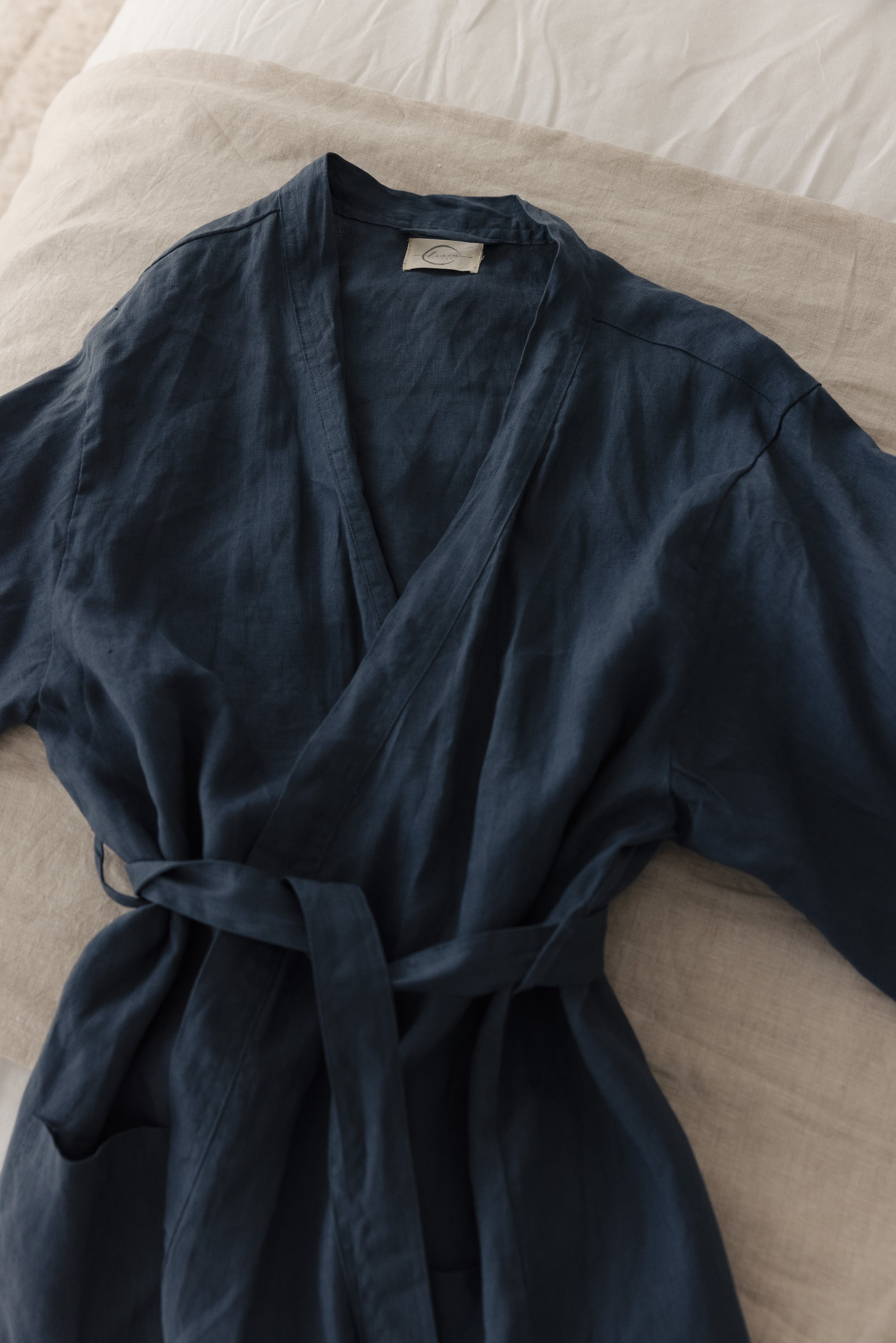 Linen Robe- Denim Blue