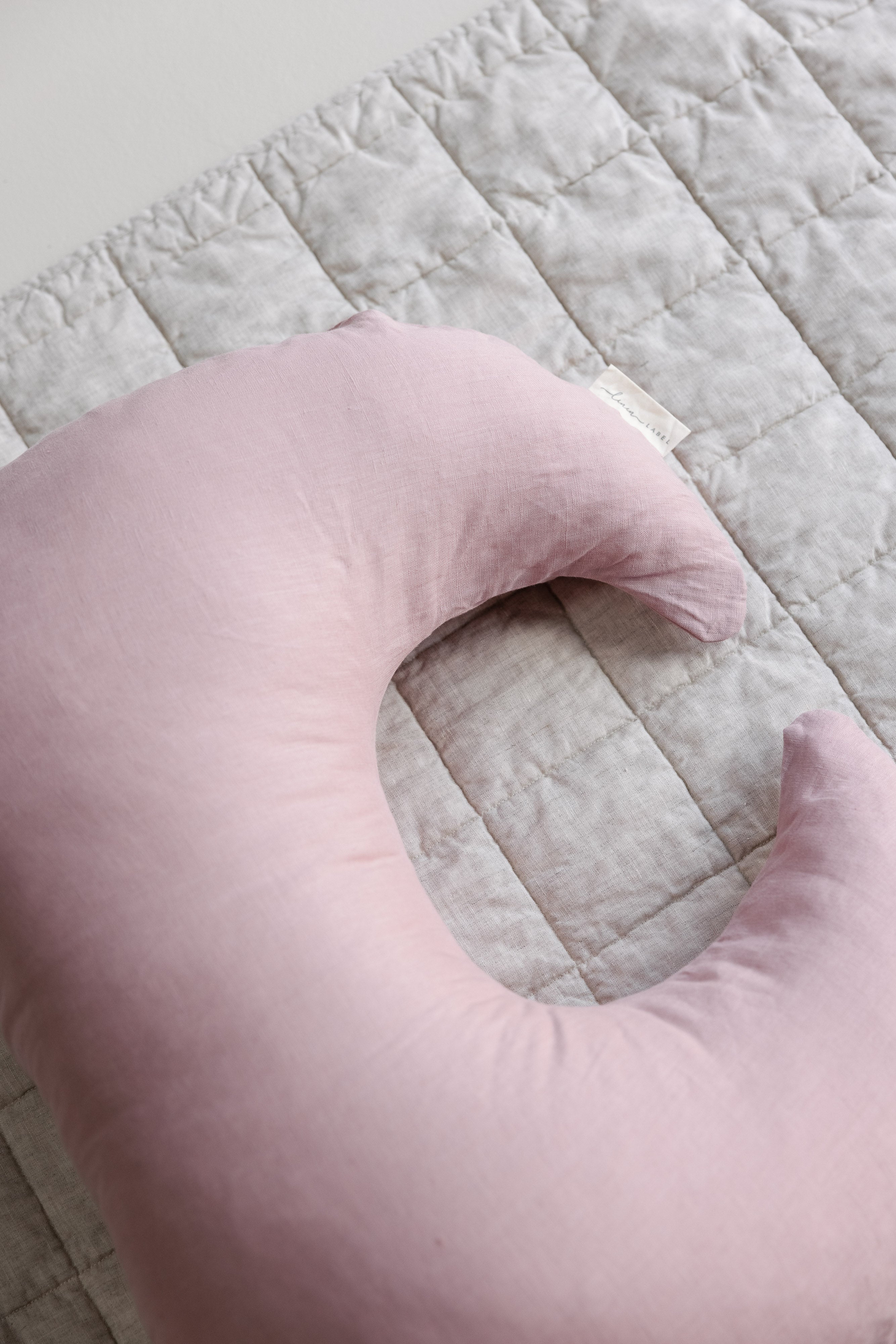 Cover Only- Pure Linen Moon Shape Nursing Pillow Cover