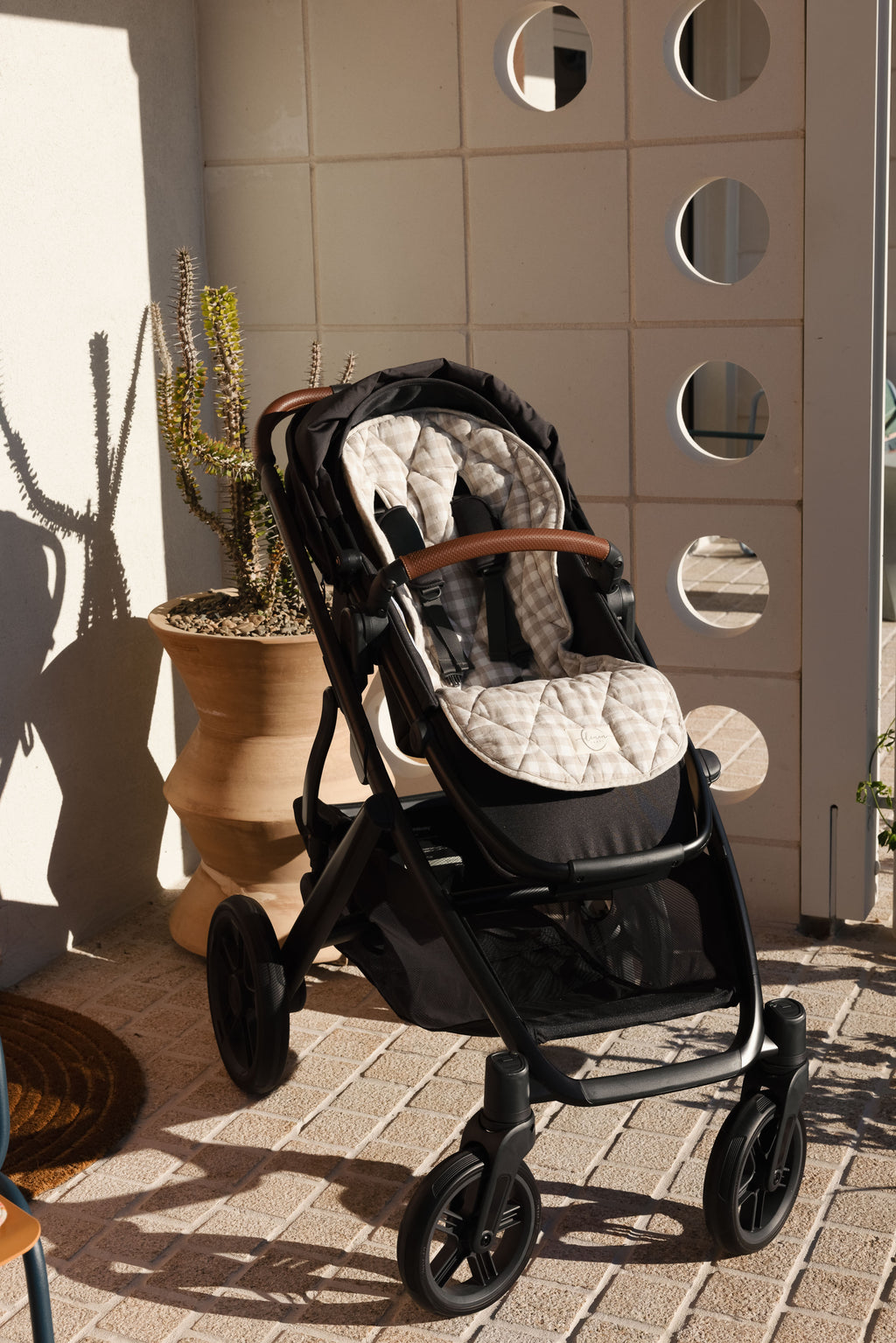 Pram Liner- Oatmeal & Gingham
